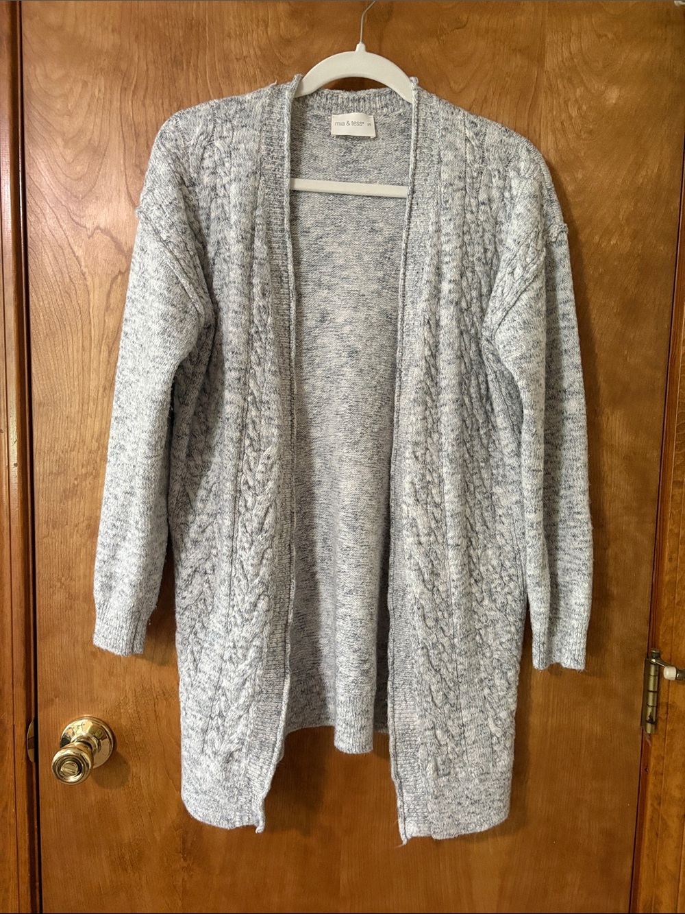 Heather Gray Cable Open-Front Cardigan